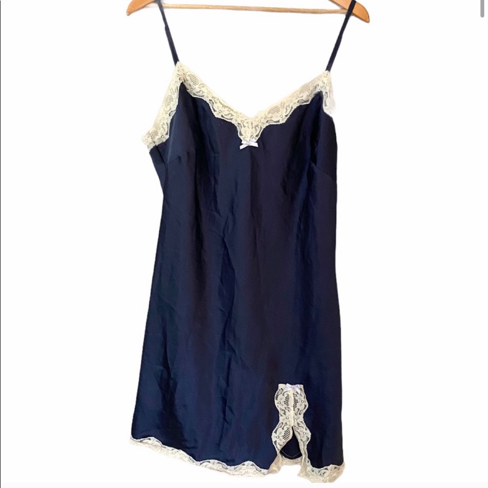 VICTORIA’S SECRET Satin and Lace Chemise in Navy